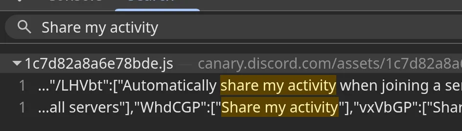 “Share my activity” search results